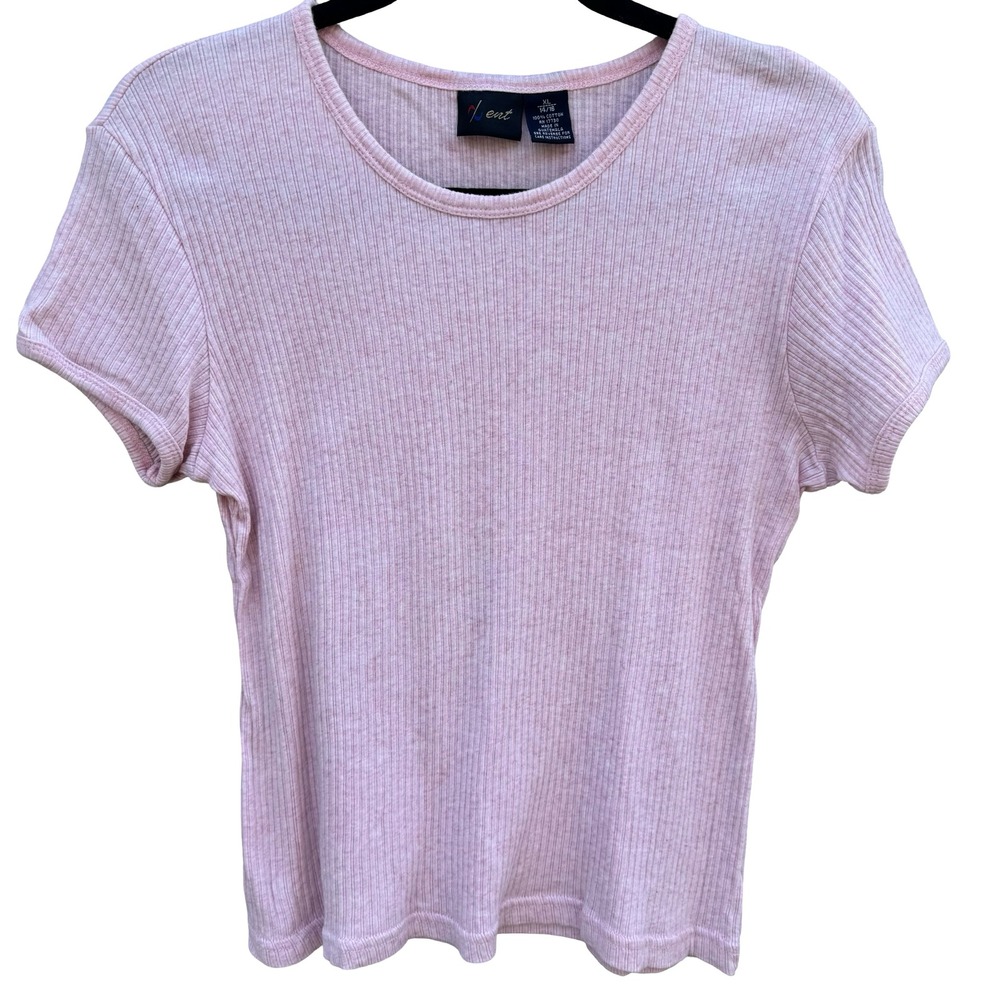 Ent 90s Y2K Coquette Balletcore Soft Girl‎ Pastel Pink Ribbed Knit Baby Tee XL